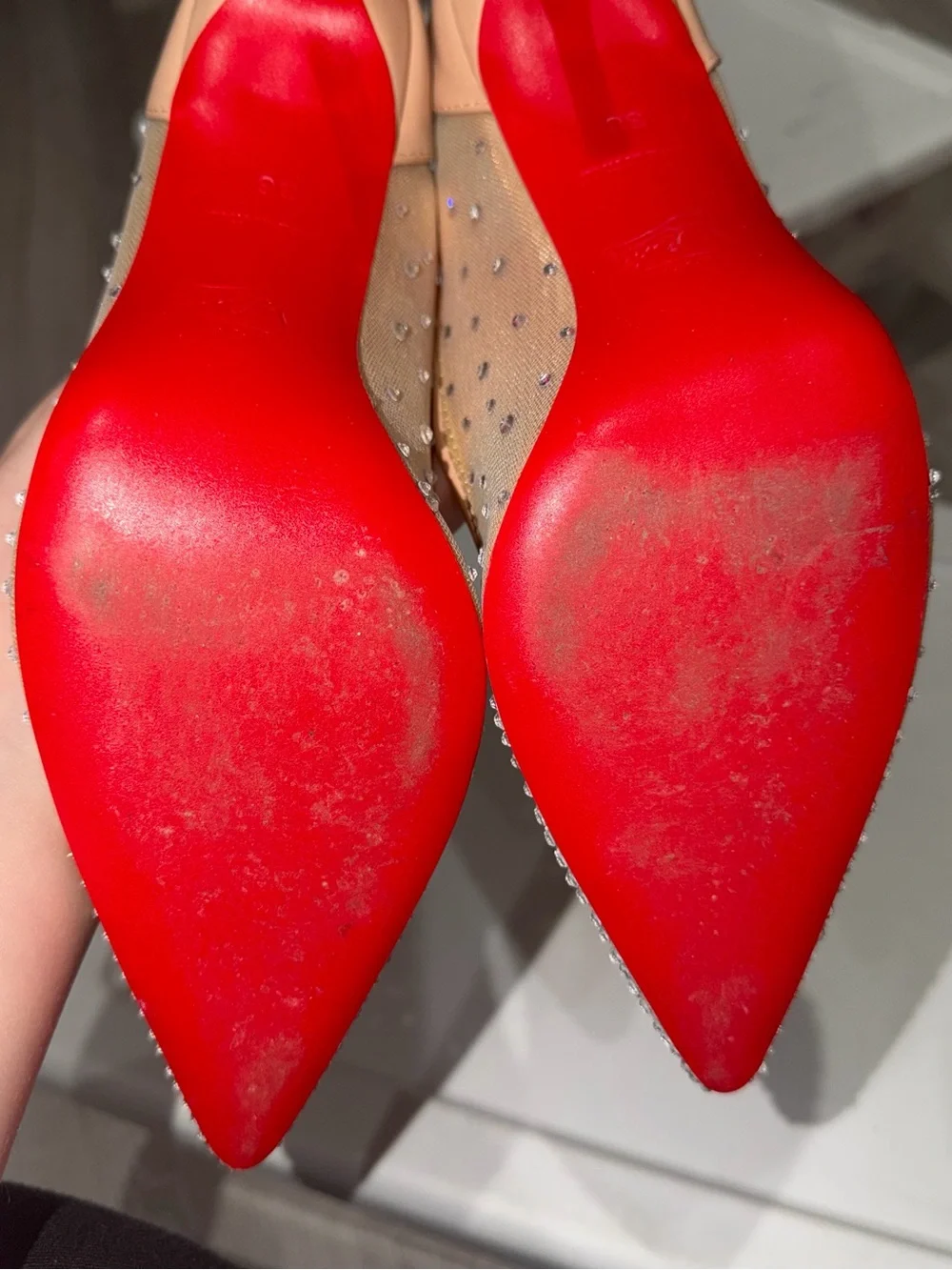 Christian Louboutin Nude/Rose Gold Crystal-Embellished Pointed Pumps - Picture 3 of 7